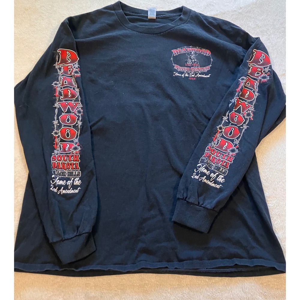 Gildan Deadwood T-Shirt Mens Large Black 2nd Amendment Long Graphic Sleeves